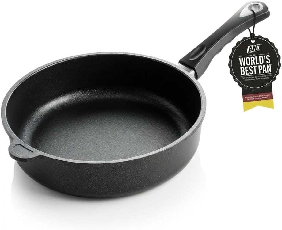 AMT Gastroguss The World’s [.] Casserole Frying Pan, 9.5 inch, 2.8 inch deep, Die-Cast Aluminum Skillet, Non-Induction Stovetop, Lotan® Non-Stick Coating, Deep Skillet, Chef Pan, AMZN-724-US